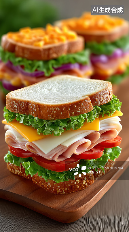 【AI数字艺术】美味三明治新鲜蔬菜与奶酪的完美结合图片素材