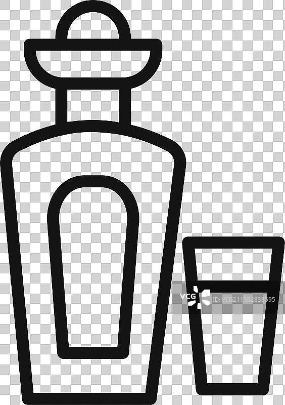 龙舌兰酒瓶和酒杯的标志轮廓图片素材