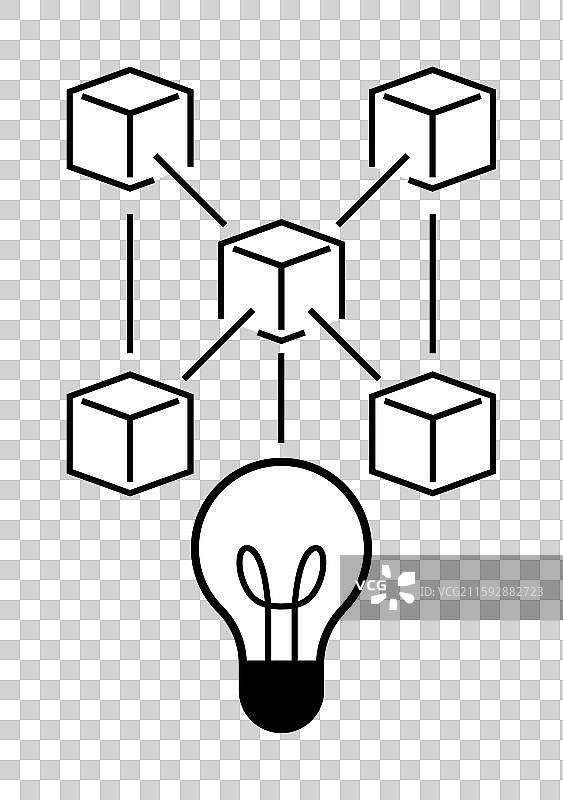 灯泡与连接立方体象征着图片素材
