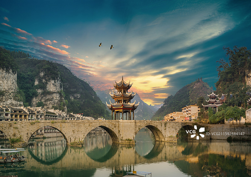 镇远古镇（镇远古城）舞阳河祝圣桥状元楼魁星楼，网红打卡景点图片素材