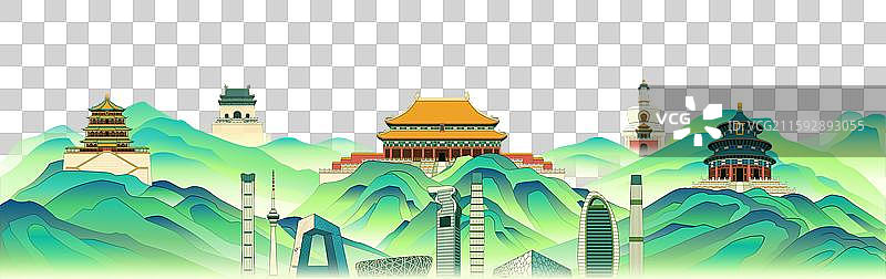 北京城市建筑山水国风插画图片素材