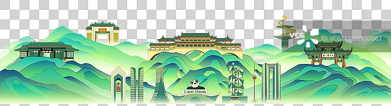 成都城市建筑山水国风插画图片素材