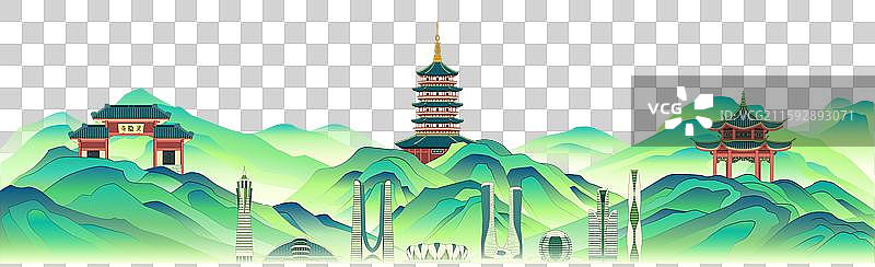 杭州城市建筑山水国风插画图片素材