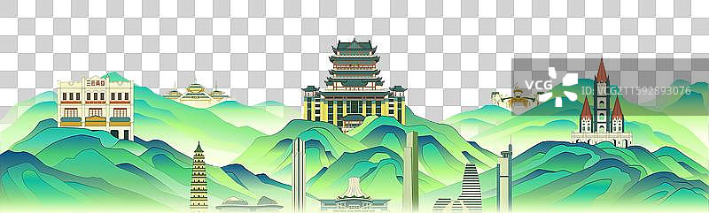南宁城市建筑山水国风插画图片素材