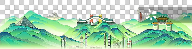 深圳城市建筑山水国风插画图片素材