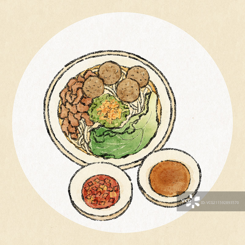 潮汕美食插画-粿条汤图片素材