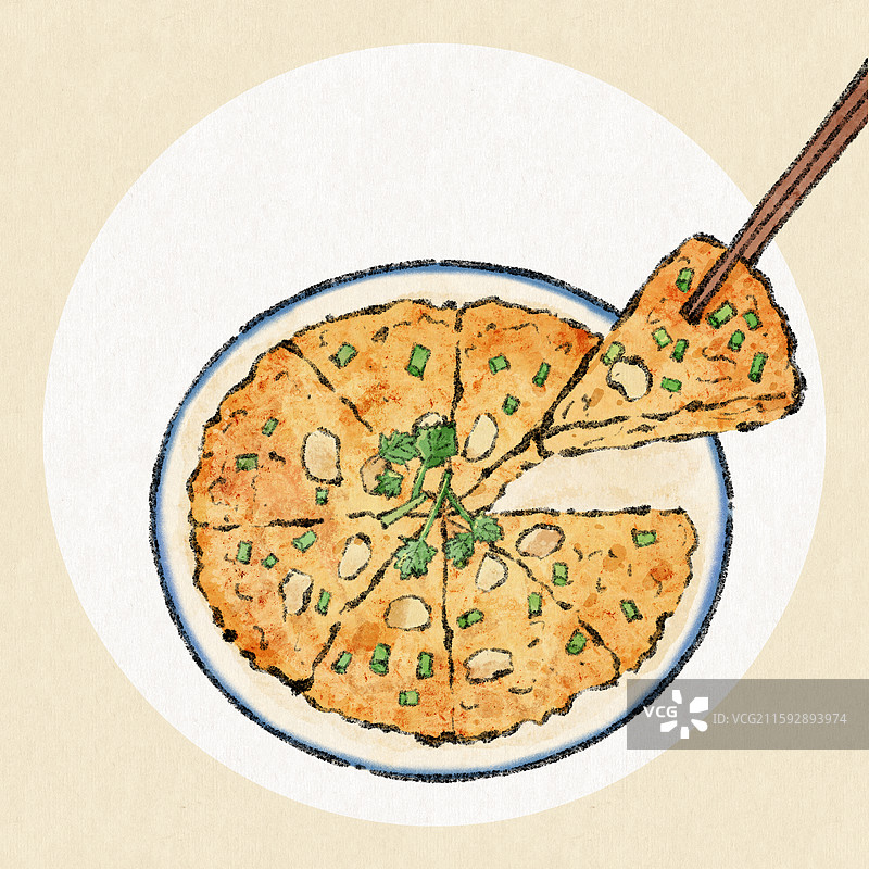 潮汕美食插画-蚝烙图片素材