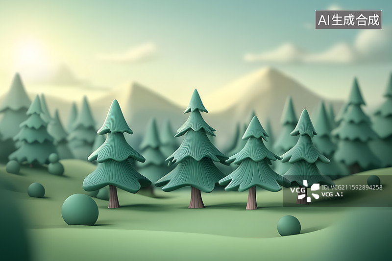 【AI数字艺术】3D松柏森林树林图片素材
