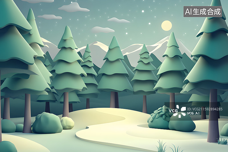 【AI数字艺术】3D松柏森林树林图片素材