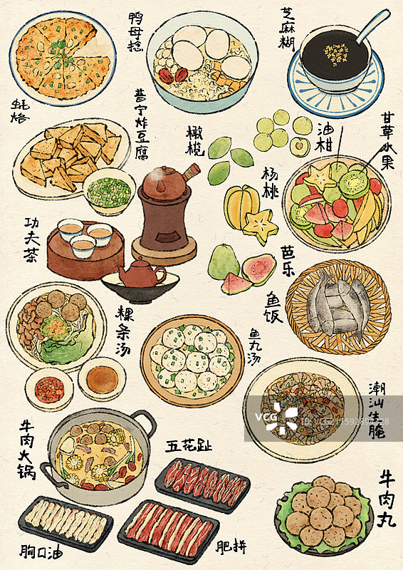 潮汕美食插画图片素材