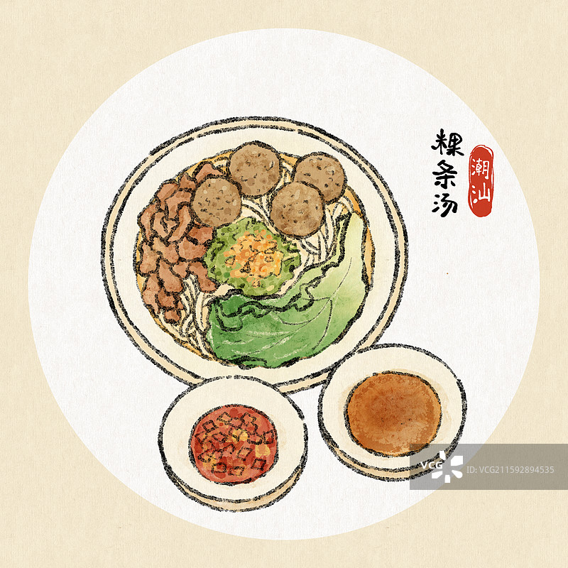 潮汕美食插画-粿条汤图片素材