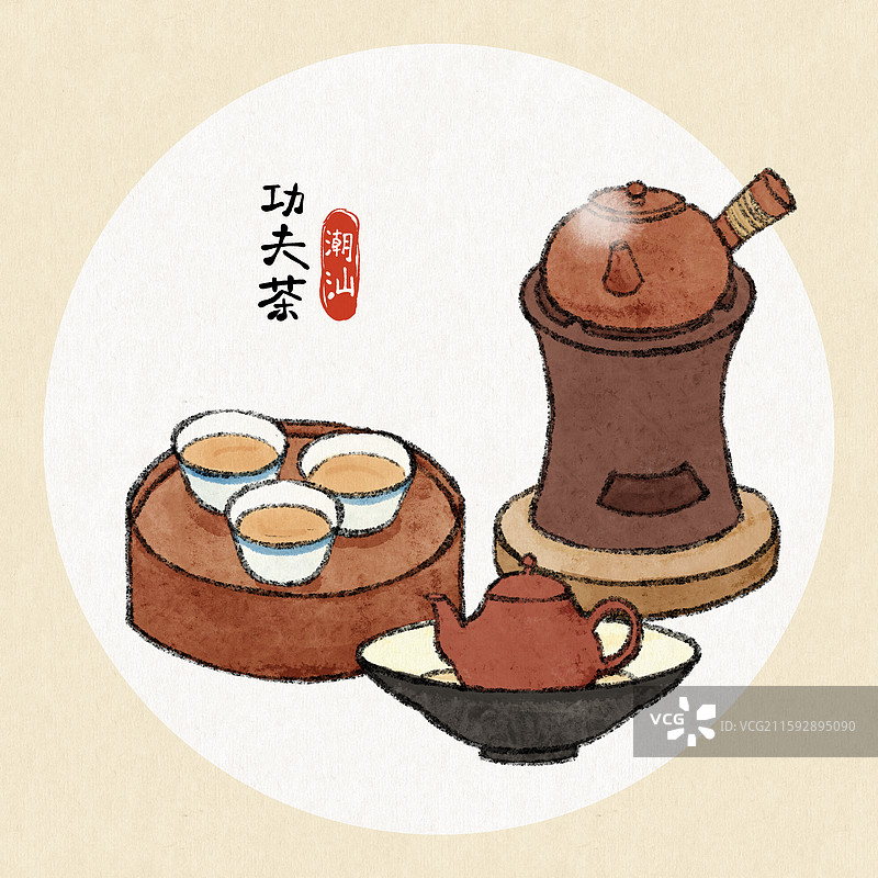 潮汕美食插画-功夫茶图片素材