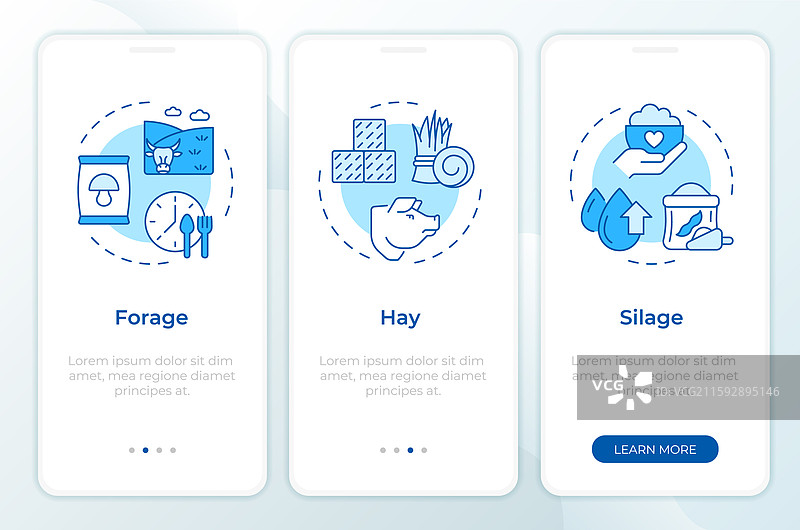 动物饲料蓝色入职移动应用界面图片素材