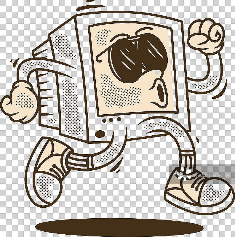 电脑显示器角色设计，处于奔跑姿势图片素材