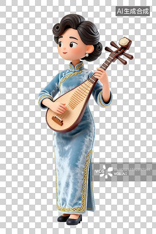 【AI数字艺术】3D免抠元素，一位美女弹琵琶图片素材