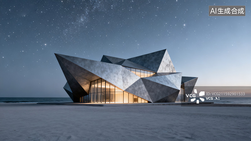 【AI数字艺术】未来科技感建筑，折面建筑，汽车广告背景图图片素材