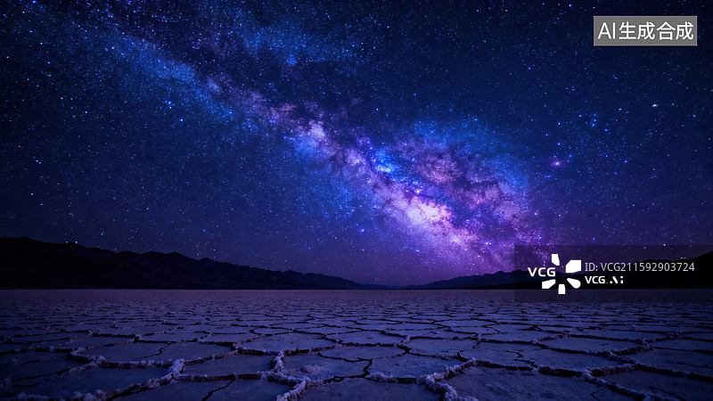 【AI数字艺术】银河横跨干裂荒漠：星空下的大地壮美景观图片素材