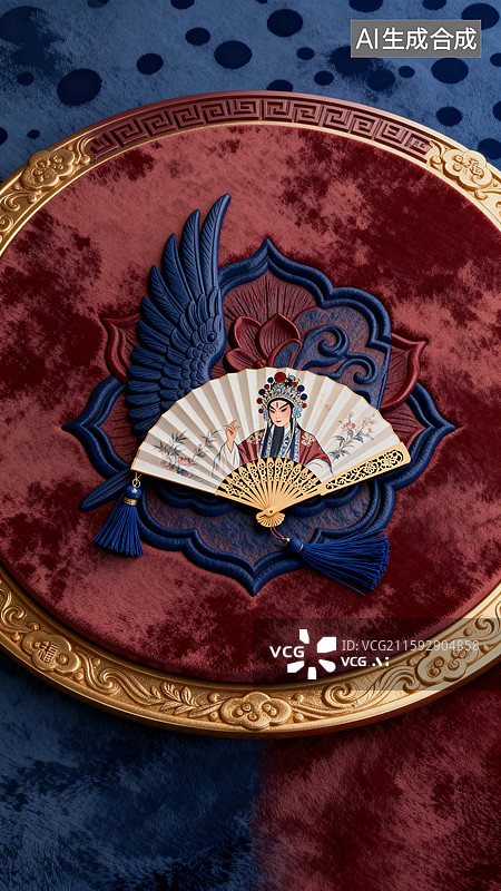 【AI数字艺术】精美的中国戏曲扇面装饰盘图片素材
