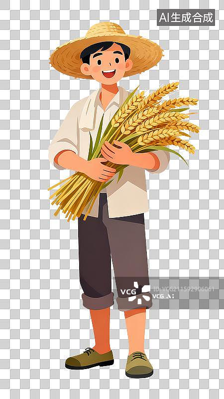 【AI数字艺术】一个青年农民手抱麦穗喜悦的表情图片素材