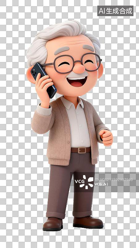 【AI数字艺术】手拿手机的老人在打电话图片素材
