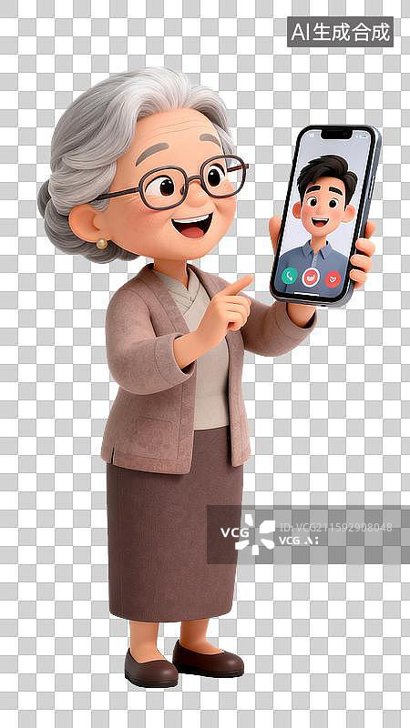 【AI数字艺术】手拿手机的老人正在视频通话图片素材