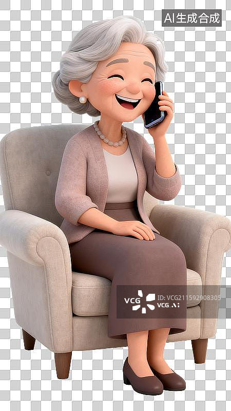 【AI数字艺术】手拿手机的老人坐在沙发打电话图片素材