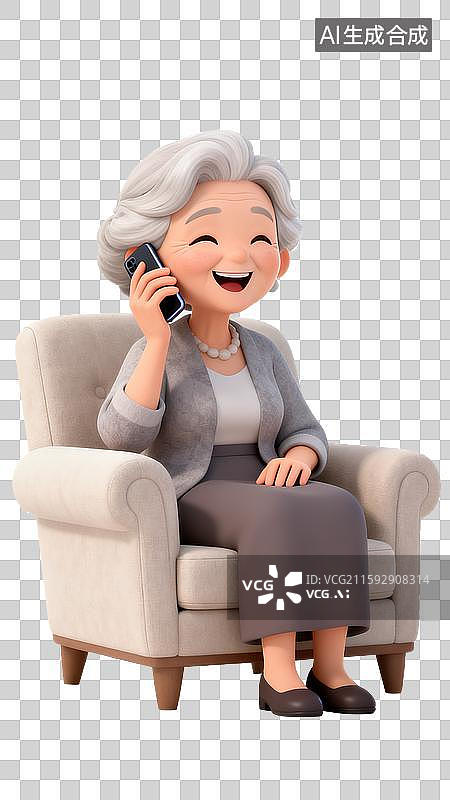 【AI数字艺术】手拿手机的老人坐在沙发打电话图片素材