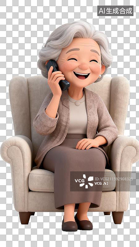 【AI数字艺术】手拿手机的老人坐在沙发打电话图片素材
