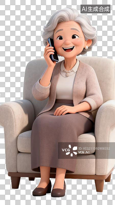 【AI数字艺术】手拿手机的老人坐在沙发打电话图片素材