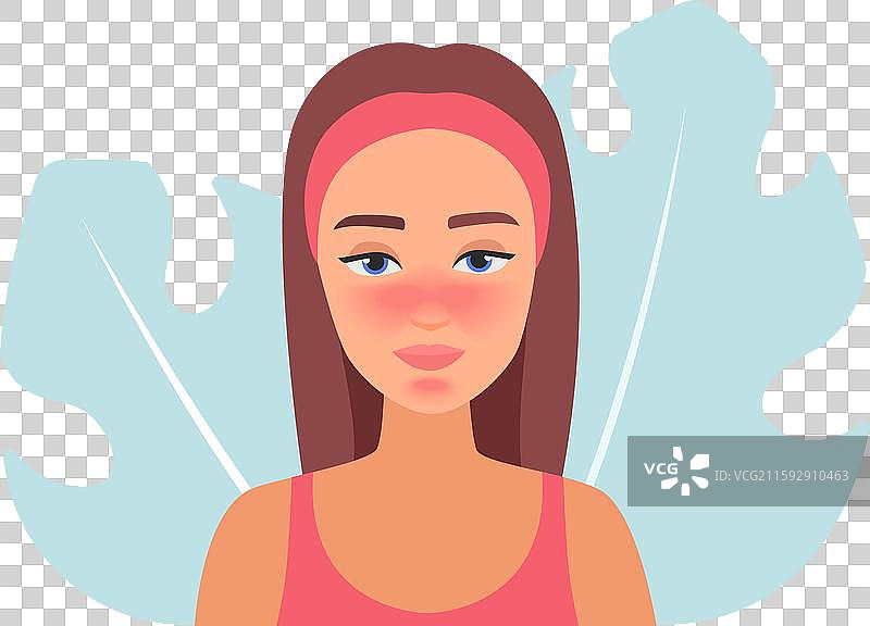 面部有红斑和红色的女性图片素材