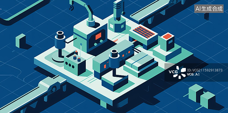 【AI数字艺术】工业自动化生产线示意图图片素材