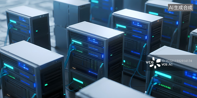 【AI数字艺术】服务器机柜排列在数据中心图片素材
