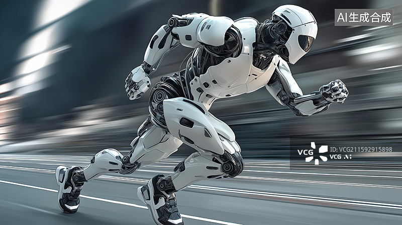 【AI数字艺术】奔跑的白色机器人图片素材