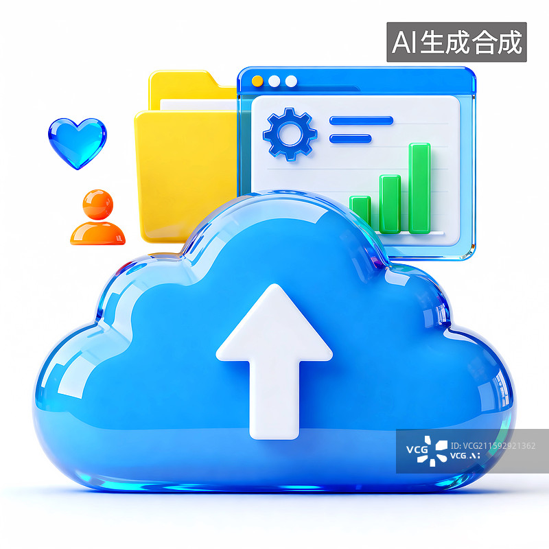 【AI数字艺术】云端上传云服务窗口数据图标图片素材
