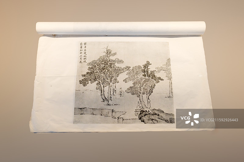 珂罗版《明文伯仁诗意图》，文伯仁，国立北平故宫博物院1936年出版，摄于苏州文徵明纪念园图片素材