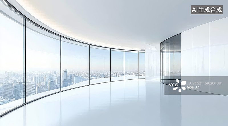 【AI数字艺术】现代简约办公室全景落地窗图片素材