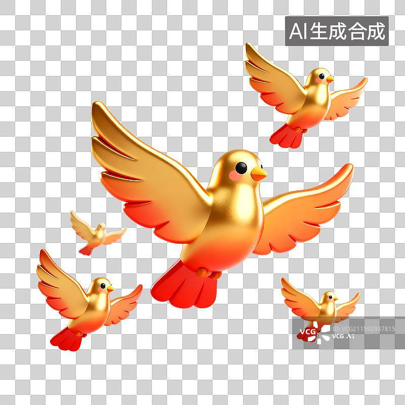【AI数字艺术】一群金色3D鸽子和平鸽免扣设计元素图片素材