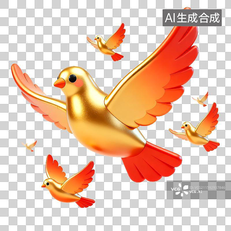 【AI数字艺术】一群金色3D鸽子和平鸽免扣设计元素图片素材