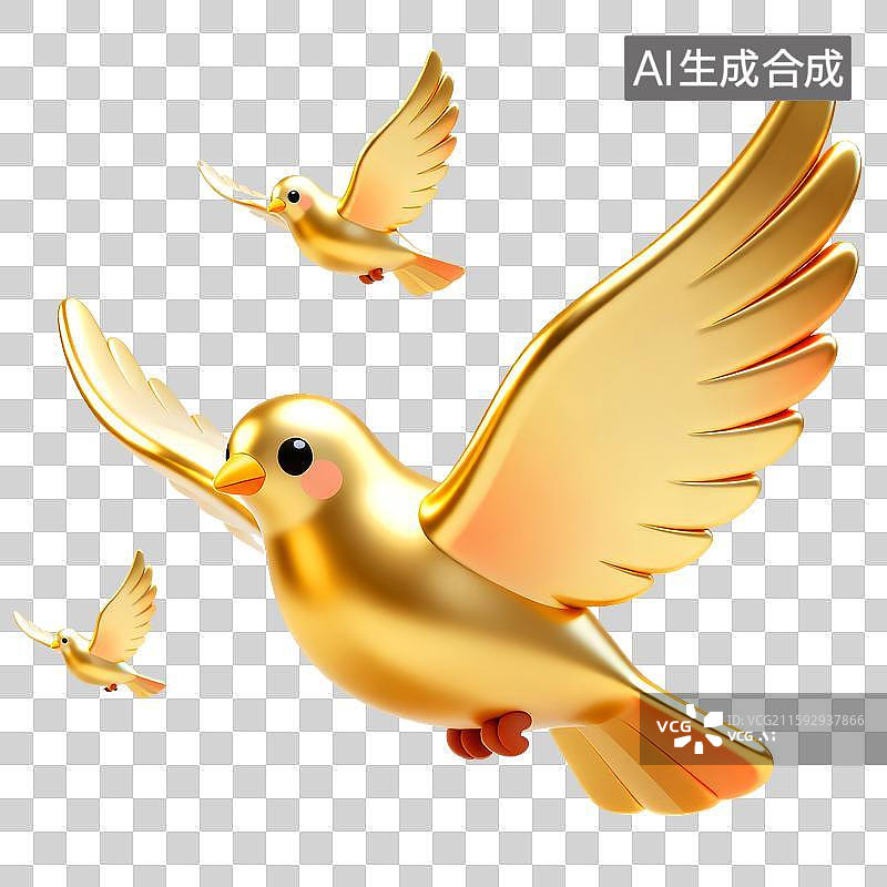 【AI数字艺术】一群金色3D鸽子和平鸽免扣设计元素图片素材