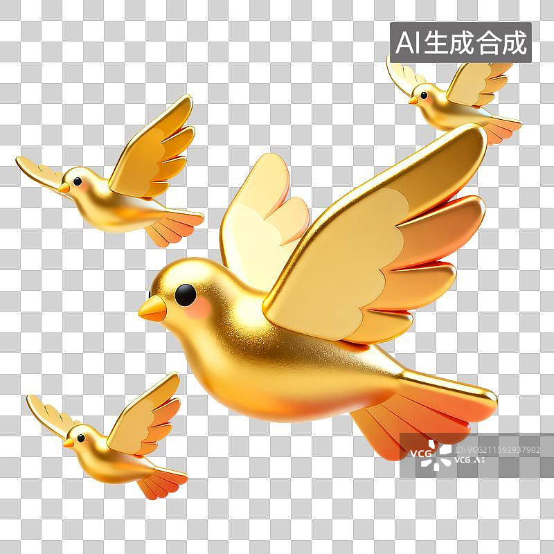 【AI数字艺术】一群金色3D鸽子和平鸽免扣设计元素图片素材