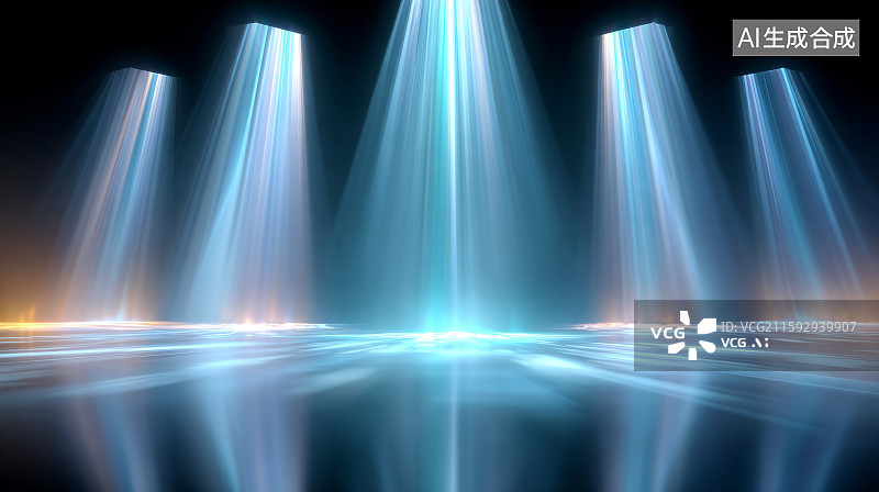 【AI数字艺术】蓝色光线照射的反光舞台图片素材