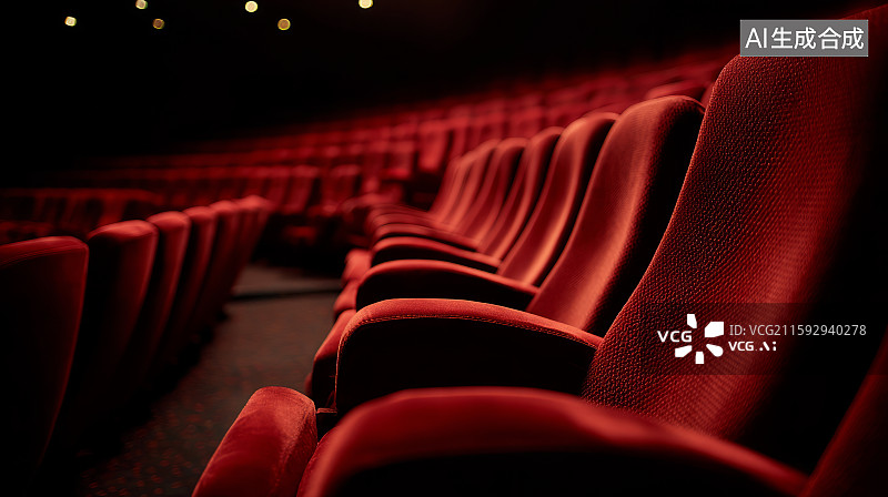 【AI数字艺术】电影院里的红色座椅排图片素材