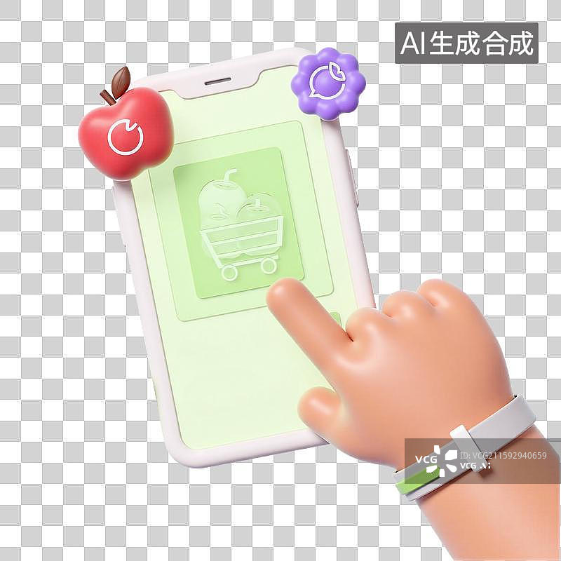 【AI数字艺术】手指点击手机购物图标图片素材
