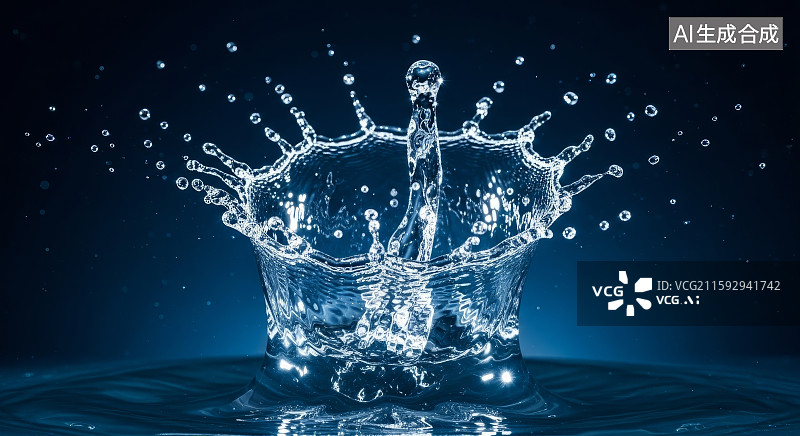【AI数字艺术】水滴溅落形成美丽皇冠状图片素材