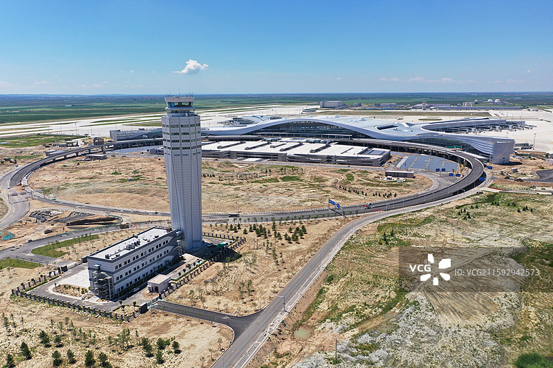 航拍内蒙古呼和浩特和林格尔盛乐国际机场图片素材
