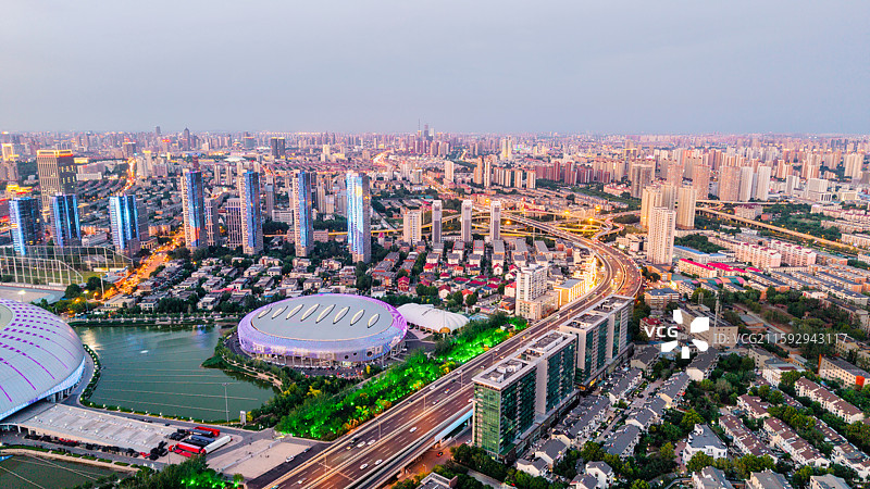 天津市奥林匹克中心夜景灯光航拍图片素材