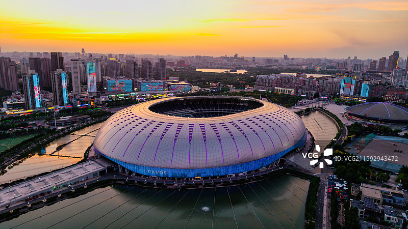 天津市奥林匹克中心夜景灯光航拍图片素材