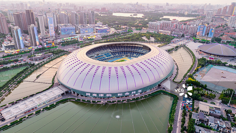 天津市奥林匹克中心夜景灯光航拍图片素材