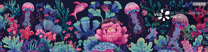 【AI数字艺术】水母纹样图片素材