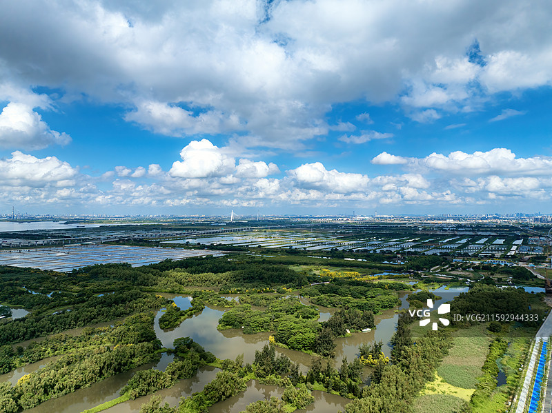 广州南沙湿地公园景观航拍图片素材